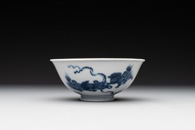 A Chinese blue and white 'Buddhist lion' bowl, Yongzheng mark and period