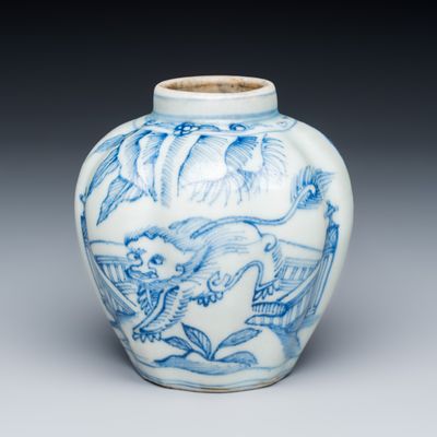 A Chinese blue and white 'Buddhist Lion' jarlet, late Ming
