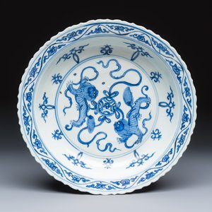 A Chinese blue and white 'Buddhist Lion' dish — photo 1