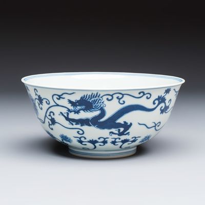 A Chinese blue and white 'Cao Long' bowl, Jiaqing mark and of the period
