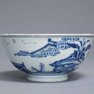 A Chinese blue and white 'Cao sisters' bowl, Chenghua mark, Kangxi — photo 3