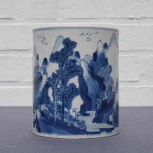 A Chinese blue and white 'carp' brush pot, bitong, Kangxi — photo 12