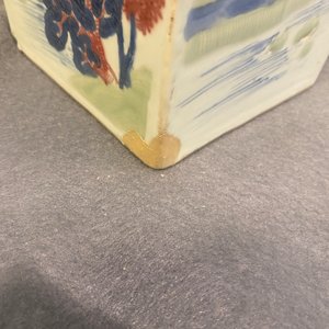 A Chinese blue and white, celadon and copper-red tapering square vase with landscape panels, Kangxi — photo 20