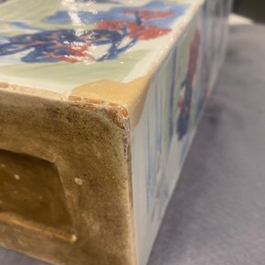 A Chinese blue and white, celadon and copper-red tapering square vase with landscape panels, Kangxi — photo 22