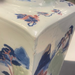A Chinese blue and white, celadon and copper-red tapering square vase with landscape panels, Kangxi — photo 28