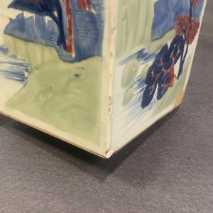 A Chinese blue and white, celadon and copper-red tapering square vase with landscape panels, Kangxi — photo 38