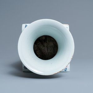 A Chinese blue and white, celadon and copper-red tapering square vase with landscape panels, Kangxi — photo 5