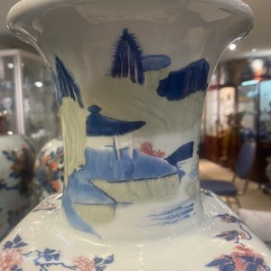 A Chinese blue and white, celadon and copper-red tapering square vase with landscape panels, Kangxi — photo 52