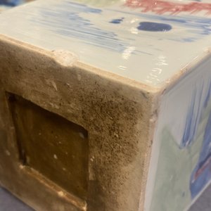 A Chinese blue and white, celadon and copper-red tapering square vase with landscape panels, Kangxi — photo 63
