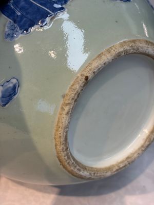 A Chinese blue and white celadon-ground 'Sanxing' bottle vase with relief design, 19th C. — photo 11