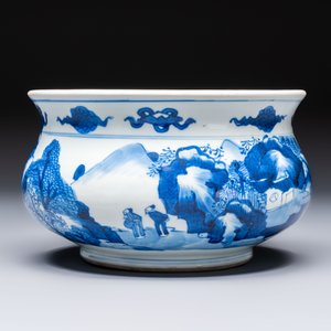 A Chinese blue and white censer depicting two sages in a mountainous landscape, Kangxi — foto 2