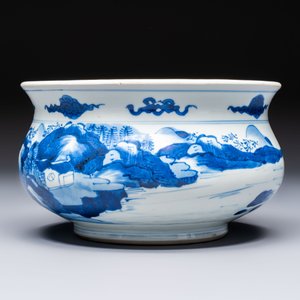 A Chinese blue and white censer depicting two sages in a mountainous landscape, Kangxi — foto 3