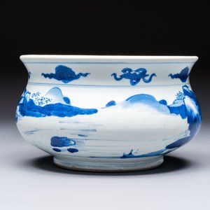 A Chinese blue and white censer depicting two sages in a mountainous landscape, Kangxi — foto 4