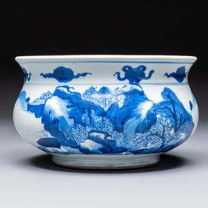 A Chinese blue and white censer depicting two sages in a mountainous landscape, Kangxi — foto 5