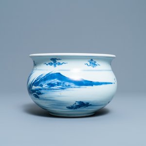 A Chinese blue and white censer with a mountainous landscape, Kangxi — 照片 3