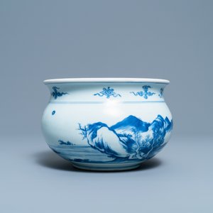 A Chinese blue and white censer with a mountainous landscape, Kangxi — 照片 5