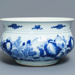 A Chinese blue and white censer with figures in a landscape, Kangxi — 照片 7