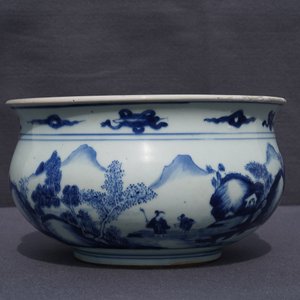 A Chinese blue and white censer with figures in a landscape, Kangxi — 照片 18