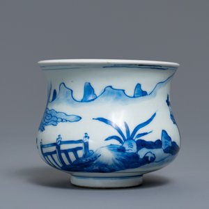 A Chinese blue and white censer with figures in a landscape, Kangxi — photo 3