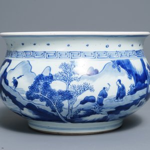 A Chinese blue and white censer with figures in a landscape, Kangxi — photo 2