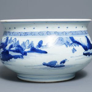 A Chinese blue and white censer with figures in a landscape, Kangxi — photo 4
