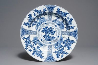 A Chinese blue and white charger with floral design, Kangxi