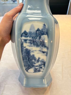 A Chinese blue and white claire-de-lune-ground 'landscape' vase, Yongzheng mark, 19th C. — photo 8