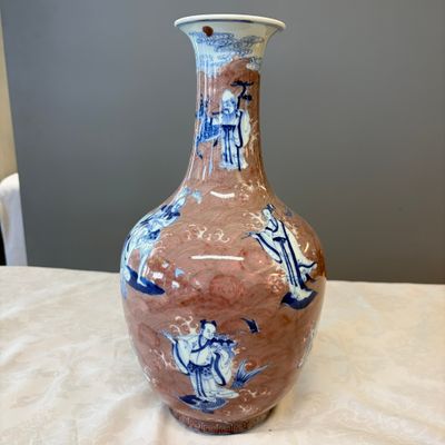 A Chinese blue and white copper-red-ground 'Eight Immortals and Shoulao' vase, Jiaqing mark and of the period — foto 3