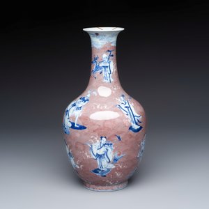 A Chinese blue and white copper-red-ground 'Eight Immortals and Shoulao' vase, Jiaqing mark and of the period — foto 1