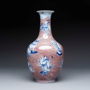 A Chinese blue and white copper-red-ground 'Eight Immortals and Shoulao' vase, Jiaqing mark and of the period — foto 2