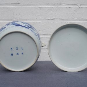 A Chinese blue and white covered bowl with ladies in a garden, Kangxi — photo 22