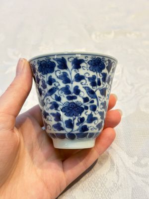 A Chinese blue and white covered ewer, a rose water sprinkler, a covered cup and saucer, jade 玉 and twin-fish mark, Kangxi — photo 20