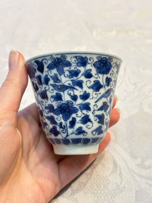 A Chinese blue and white covered ewer, a rose water sprinkler, a covered cup and saucer, jade 玉 and twin-fish mark, Kangxi — photo 21
