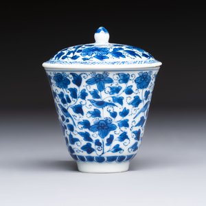 A Chinese blue and white covered ewer, a rose water sprinkler, a covered cup and saucer, jade 玉 and twin-fish mark, Kangxi — photo 10