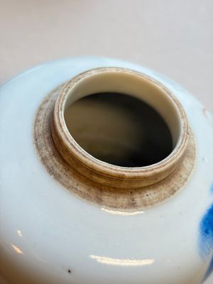 A Chinese blue and white covered jar and two polychrome-decorated jarlets with wooden covers, 18/19th C. — photo 15