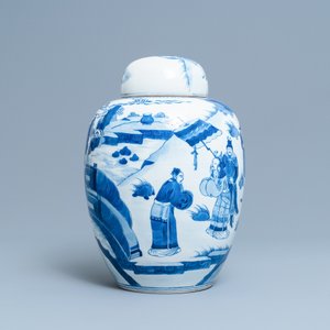 A Chinese blue and white covered jar with figures in a landscape, 19th C. — 照片 2