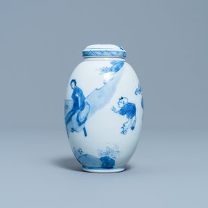 A Chinese blue and white covered tea caddy, Kangxi — 照片 2