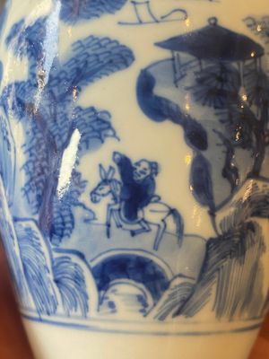 A Chinese blue and white covered vase with fishermen in a river landscape, jade mark, Kangxi — photo 11