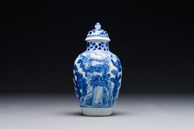 A Chinese blue and white covered vase with fishermen in a river landscape, jade mark, Kangxi — photo 3