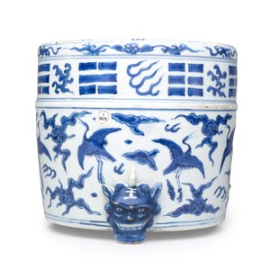 A Chinese blue and white 'Cranes' cylindrical tripod censer — 照片 4
