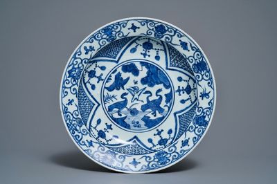 A Chinese blue and white 'cranes' dish, Jiajing