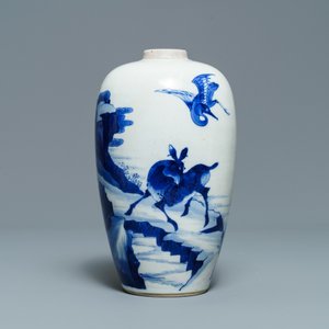 A Chinese blue and white 'deer and crane' vase, Kangxi — 照片 4