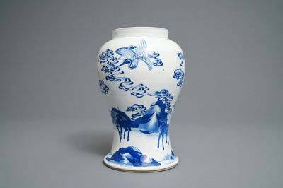 A Chinese blue and white 'deer and crane' vase, Kangxi