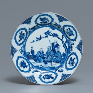 A Chinese blue and white dish after Cornelis Pronk: 'Doctor's visit', Qianlong — 照片 1