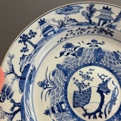 A Chinese blue and white dish with a raised medallion centre — photo 3