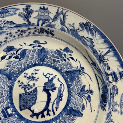 A Chinese blue and white dish with a raised medallion centre — photo 4