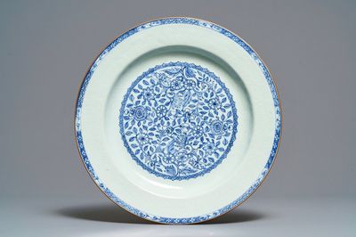 A Chinese blue and white dish with incised rim, Kangxi