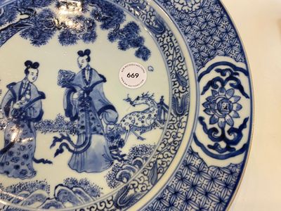 A Chinese blue and white dish with two ladies in a garden, Yonzgheng — photo 5