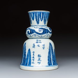 A Chinese blue and white documentary inscribed candlestick — photo 2