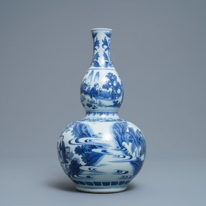 A Chinese blue and white double gourd vase, Transitional period — 照片 4
